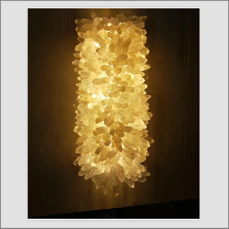 

Luxury natural crystal stone wall lamp villa hotel wall decoration LED lights custom size