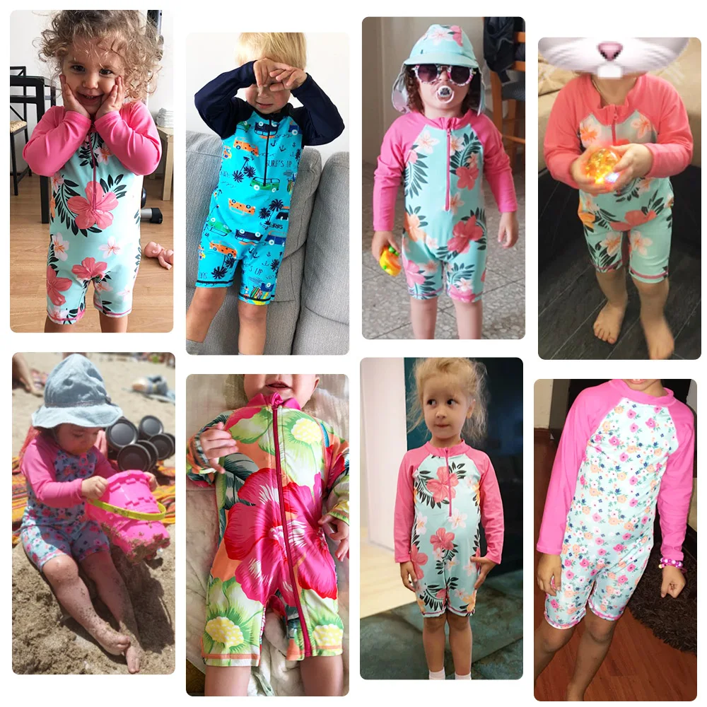 BAOHULU UPF50+ Print Baby Girl Swimsuit Long Sleeve Kids Swimwear One Piece Toddler Infant Bathing Suit for Girls Boys Children