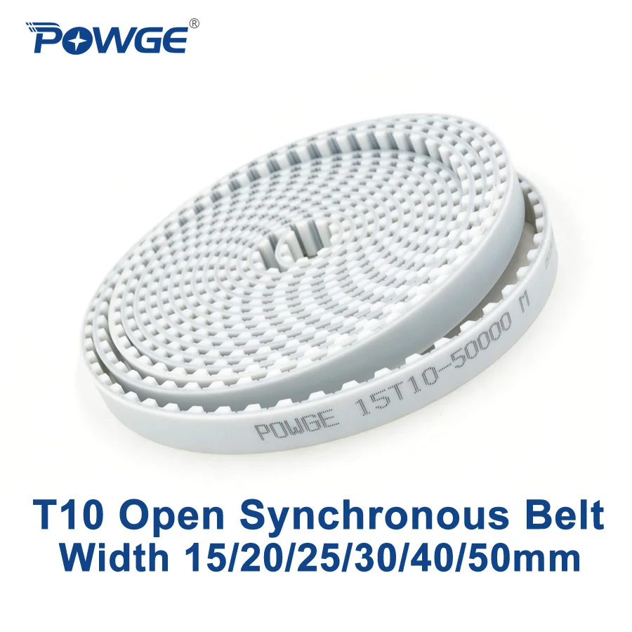 POWGE Trapezoid PU T10 Open synchronous belt width 15/20/25/30/40/50mm Polyurethane steel T10-15 T10-20 T10-25 open Timing Belt