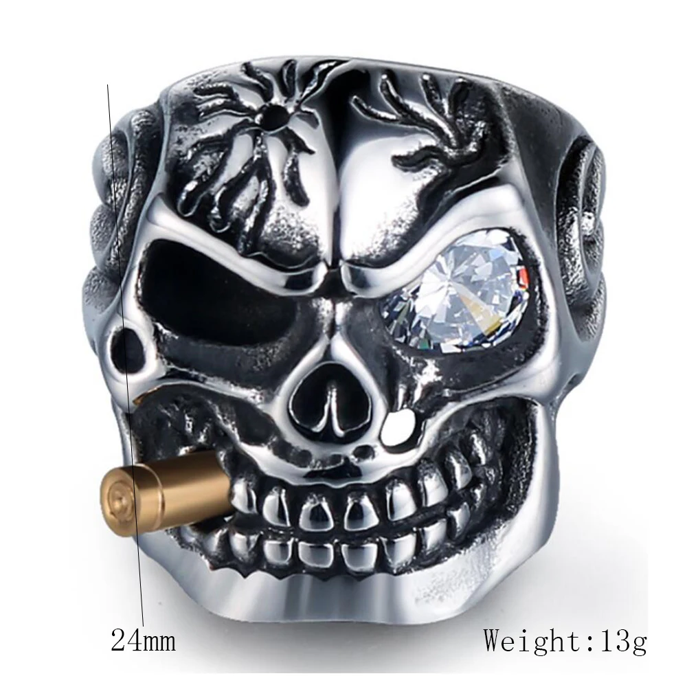 Punk Jewellery 316L Stainless Steel Men Ring Vintage Viking Skeleton Finger Band Rings With Crystal Eye Men\'s Jewelry Wholesale