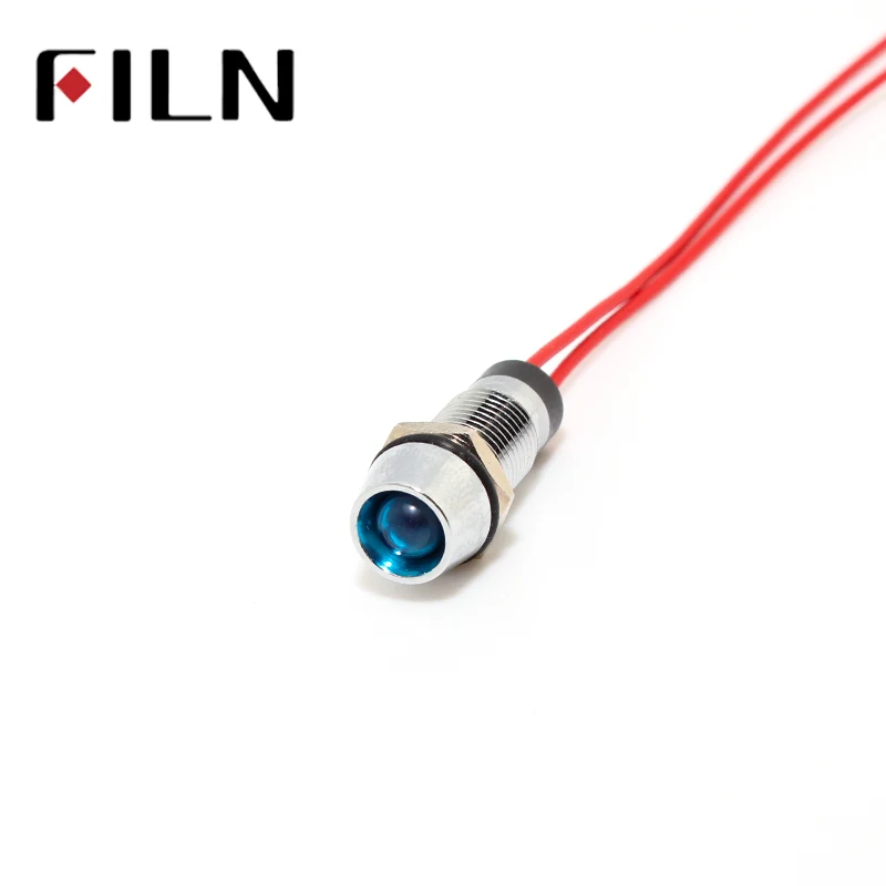 FILN metal signal lamp indicator light 8mm red yellow blue green white 24v 110v 24v 220v led with 20cm cable