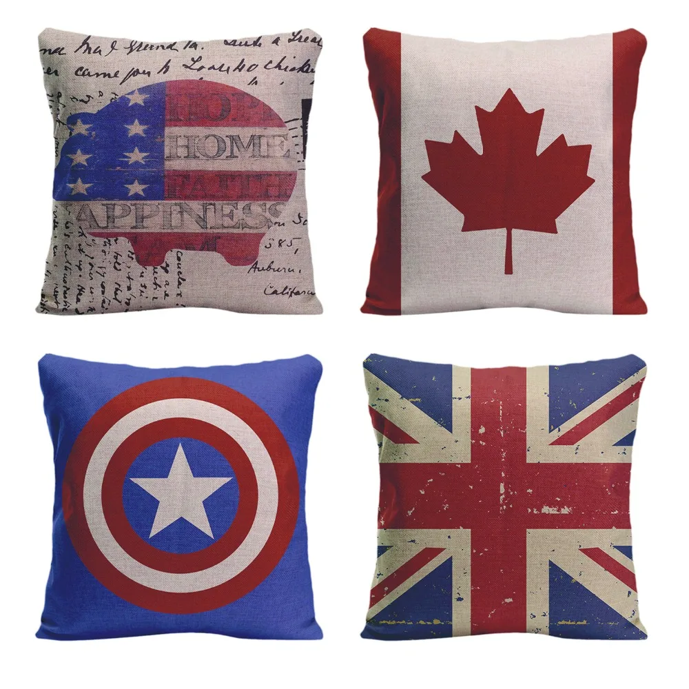 Flags Pattern Cushion Cover Star Streaks Pillow Case Perfect Cushion Covers For Sofa Cotton Linen Novelty Pillowcases