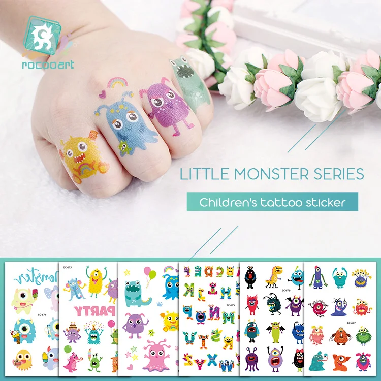 Rocooart Children Tattoo Little Monster Fake Tattoo Kids Gift Temporary Tattoo Sticker Cartoon Tatuagem Party Tatuaje Flash Taty