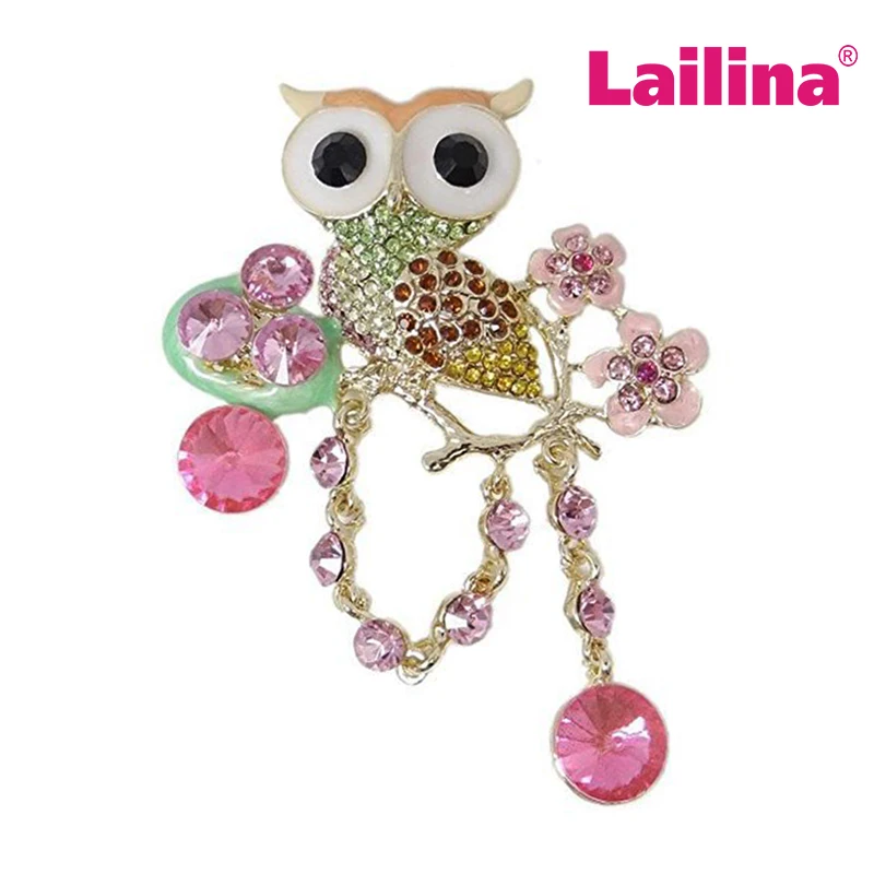 

50pcs/lot Flower Owl Bird Nest Baby Egg Brooch Pins Multicolour Enamel Rhinestone Crystal Animal Brooch