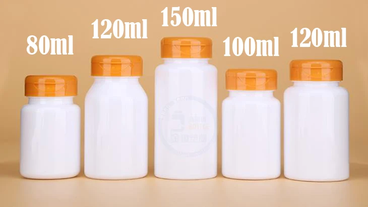 100pcs 80ml/100ml/120ml/150ml White Color Bottles Orange Flip Caps, Capsules Bottles, Medical Bottles, Small Plastic Bottles