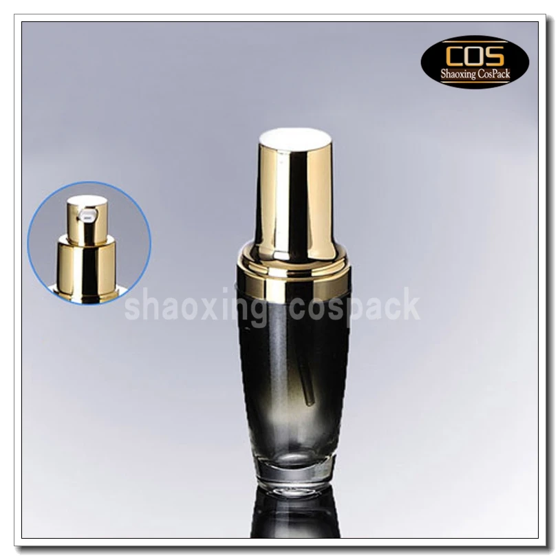 

100pcs wholesale 30ml empty black glass cosmetic packaging with god pump , 30ml black glass lotion bottle with pump wholesale