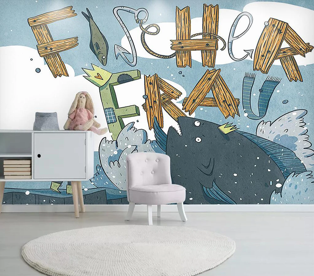 

Custom wallpaper Cartoon animal letters children's room background wall