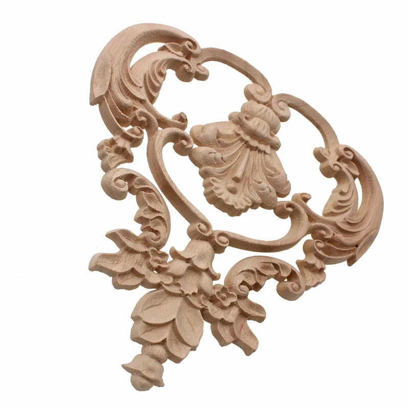 VZLX Vintage Unpainted Wood Carved Corner Onlay Applique Frame For Home Furniture Wall Cabinet Door Crafts Home Decor Decoration