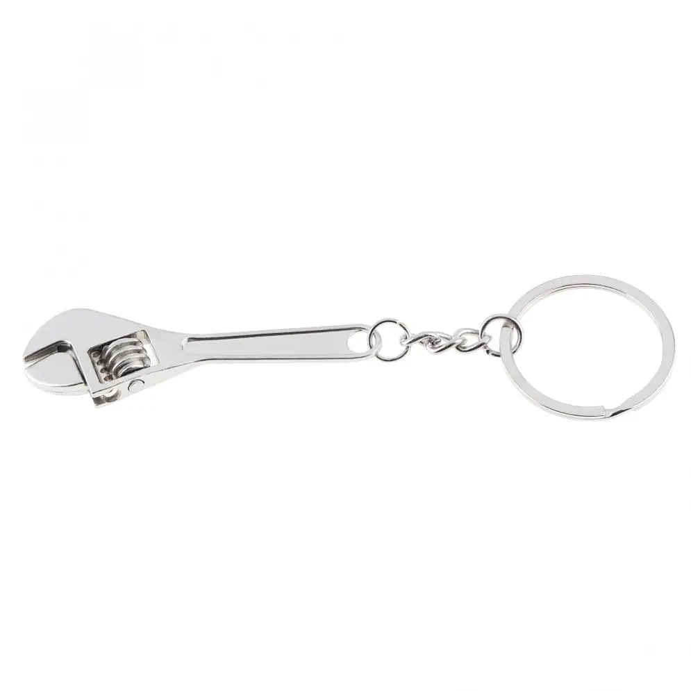 Silver Zinc Alloy Portable Mini Adjustable Wrench Keychain with Chain Decoration for Removing Small Parts