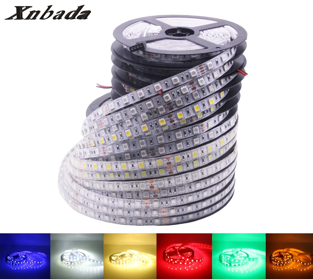 Xnbada DC24V Led Strip 5050SMD 60Led/m White/Warm White/Blue/Red/Green/Yellow/RGB Led Light Tape IP30/IP65