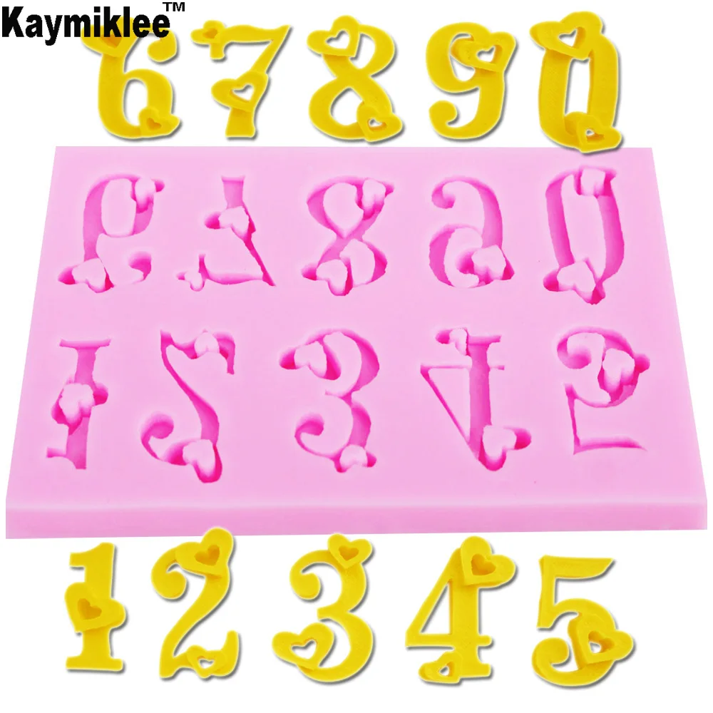 M212 Love Heart 0-9 Numbers Silicone Mold Cake Decorating Fondant Impression Flower Mold Sugarcraft Cake Mold