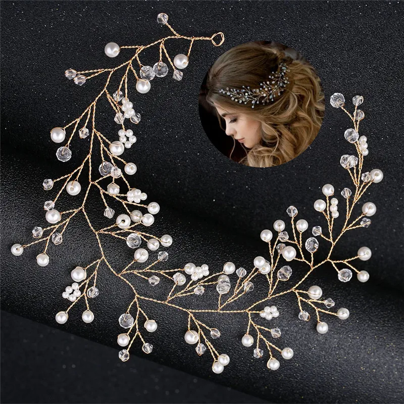   Simulated Pearl Bride Wedding Headpieces Hair Jewelry Crystal Headband Tiara Bride Hair Accessorie