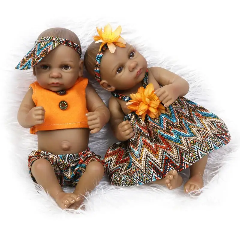 10 inch Black Girl African American Baby Doll  Full Silicone Body Bebe Reborn Baby Dolls Ethnic Alive Dolls Brinquedos Juguetes