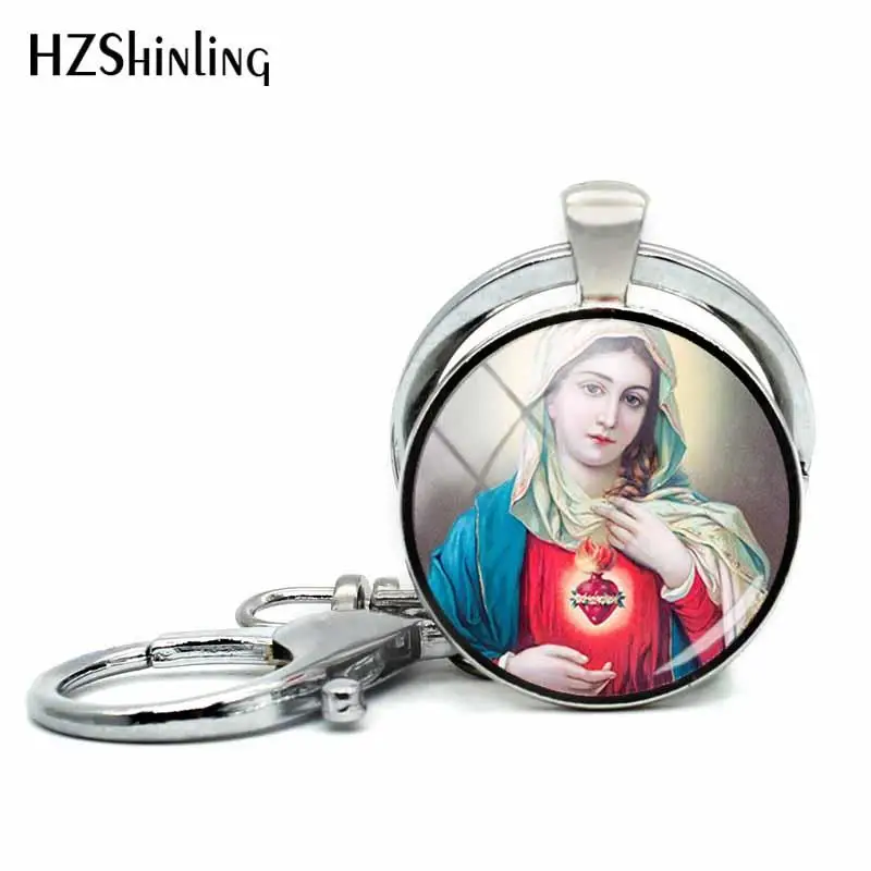 2018 New The Virgin Mary Of Guadalupe Keyring Mother Of Jesus Key Chain Glass Dome Keyrings Printed Photo Jewelry For Woman HZ5