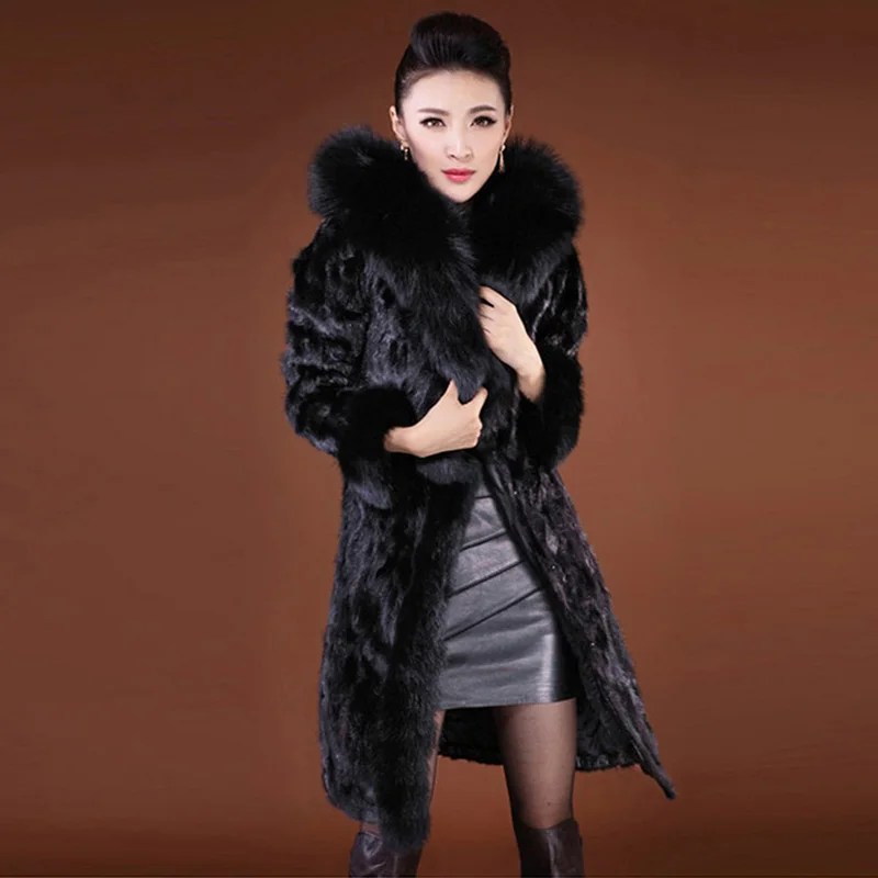 2017 S - 6XL Women Winter Hooded Fake Fur Coats Plus Size 5XL 4XL Vintage Artificial Black Faux Fox Fur Coat With Hood Big Size