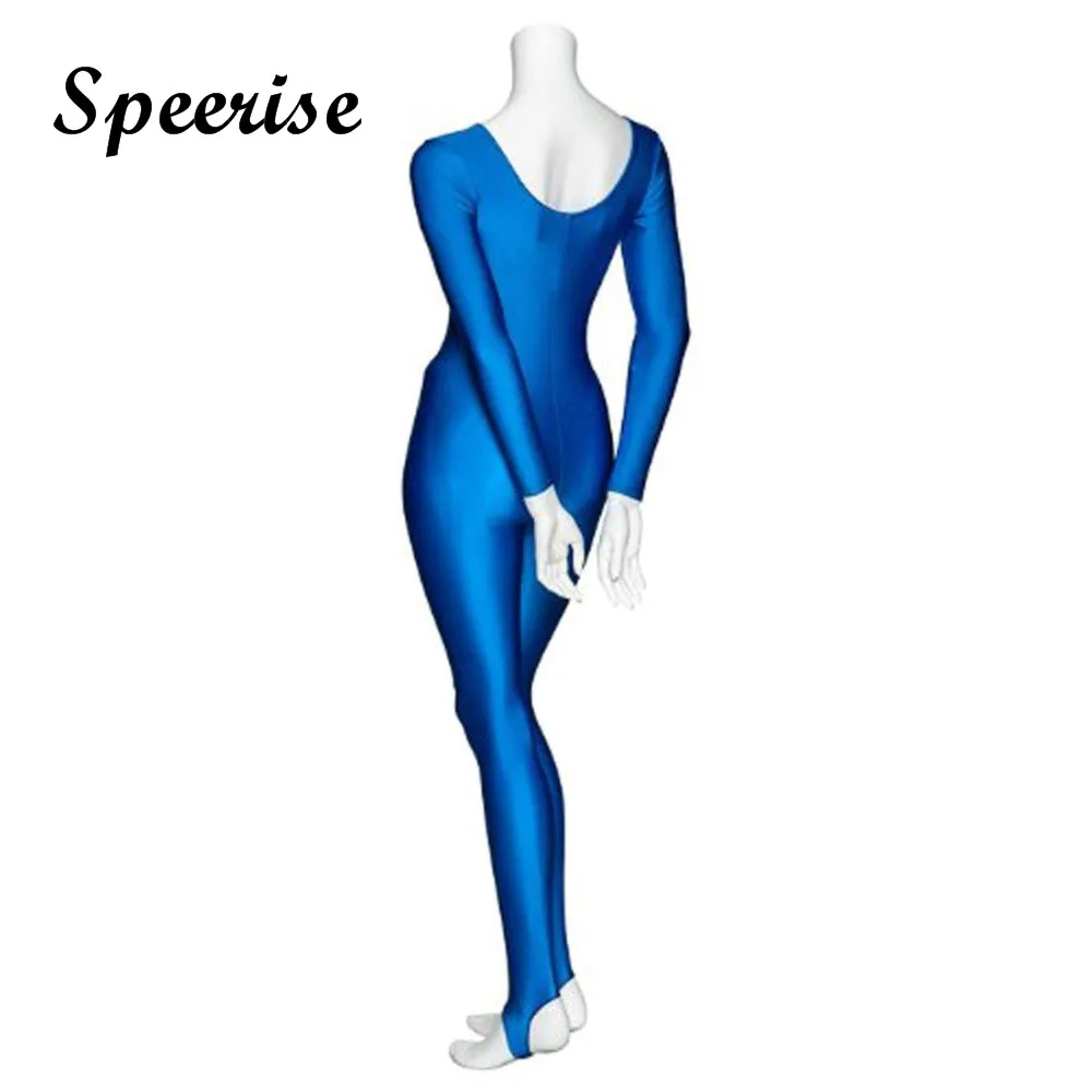 Womens Long Sleeve Unitard Stirrups Full Body Black  Gymnastics Bodysuit Adult Spandex Ballet Dance Suit Costumes