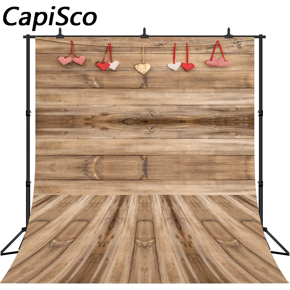 Capisco Wooden Wall Colorful Love Heart Pendant Valentine's Day Photographic Backgrounds Photo Backdrops Photocall Photo Studio