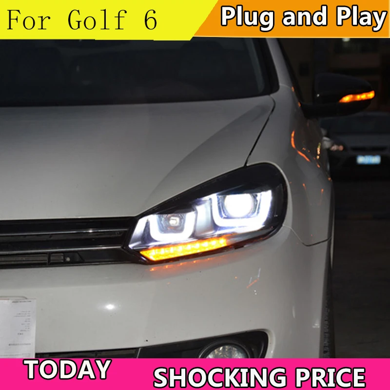 Car Styling for VW Golf 6 Headlights 2012 Volkswagen Golf Headlight DRL Bi Xenon Lens High Low Beam Parking Fog Lamp