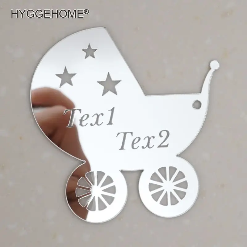 

20pcs Name Tags Personalized Baby Carriage Babyshower for Guest Gift Custom Acrylic Mirror Invitation Card Party Decoration