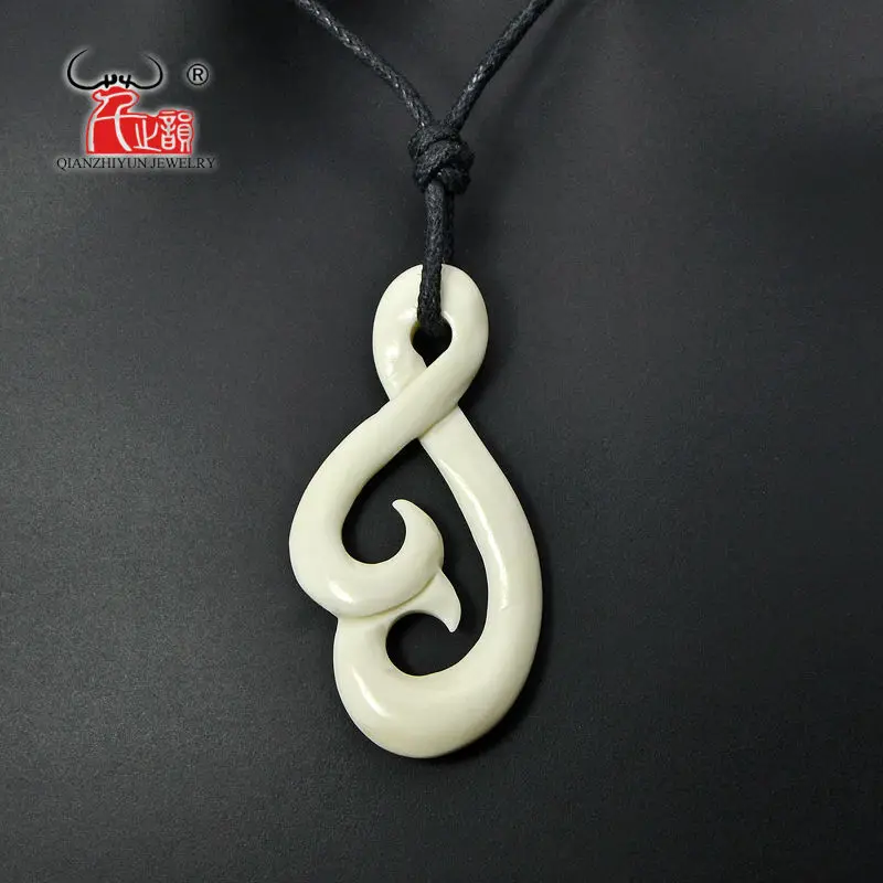 GX068 Hot Sale Twisted pendant Primitive tribes Choker Handmade Carved Infinity necklace yak bone jewelry necklaces of surfing