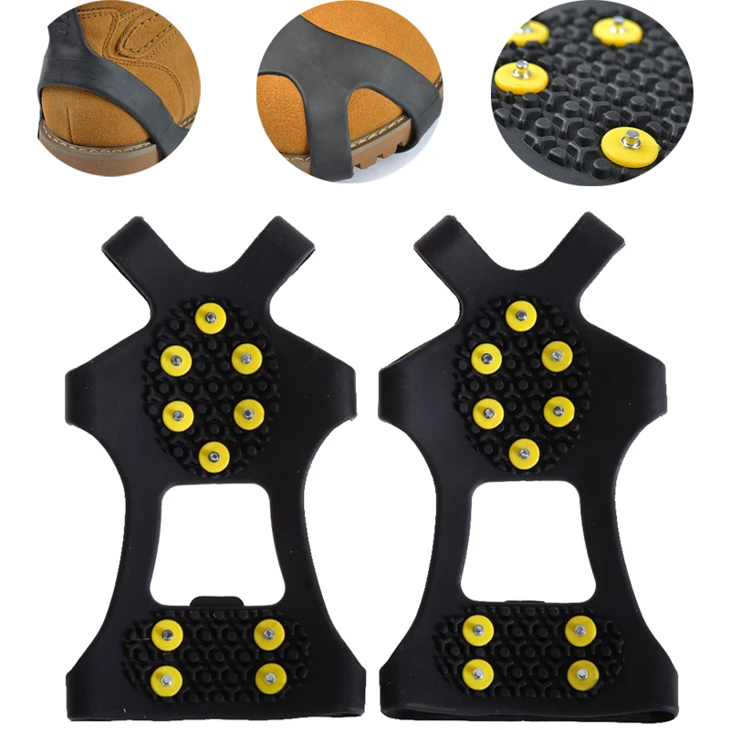 1 Pair Hot 10 Studs Anti-Skid Snow Ice Climbing Shoe Spikes Grips Crampons Cleats Overshoes Non-slip Insole