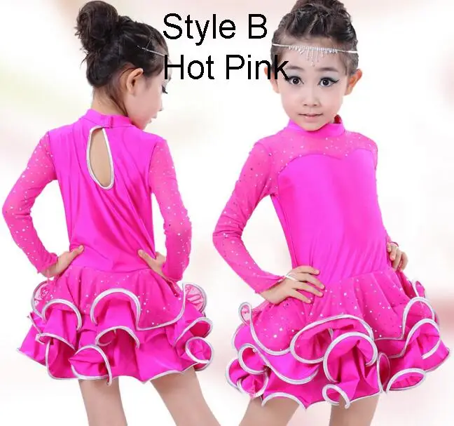 Kid Girls Latin Dance Dress Costumes Child Long Sleeve Ballroom Dance Costume Lace Latin Dance Dress For Girls