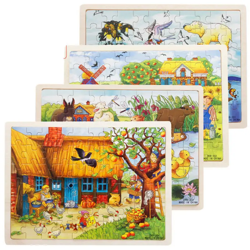 60 sztuk Cartoon drewniane zabawki 8 stylów 3D drewniana układanka Puzzle dla zabawka edukacyjna dla dzieci