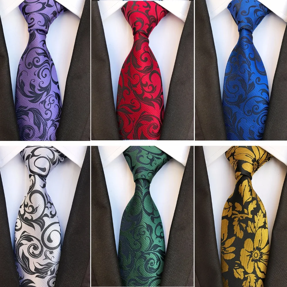 RBOCOTT New Floreale Cravatte da Uomo 8 cm Tie Moda A Righe e Paisley Seta Jacquard lavorato a Telaio Cravatta di Colore Giallo Blu Per Gli Uomini Wedding