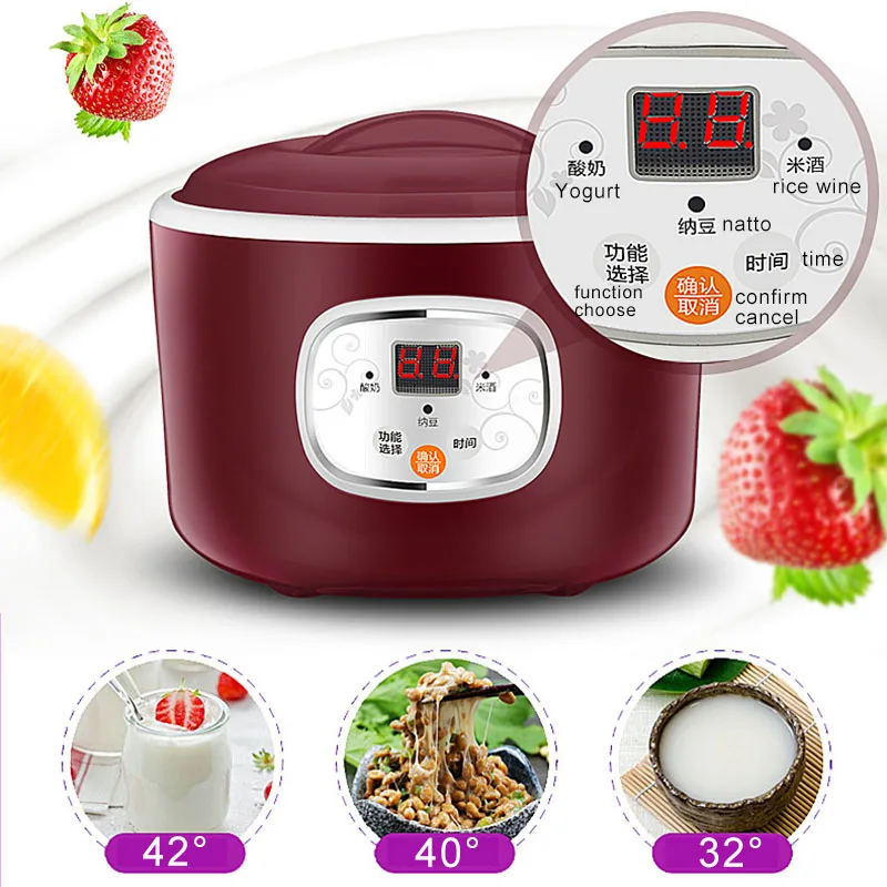 Yogurt Maker 1L Automatic Yogurt Machine Household DIY Yogurt Tools Rice Wine Natto Maker Stainless steel Liner 220V