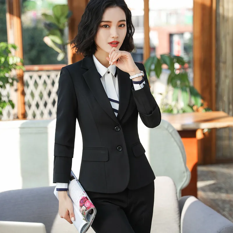 New Fashion Two Pieces Set Women Pant Suits For Office Ladies Long Sleeve Slim Blazer and Trouser Formal Clothes