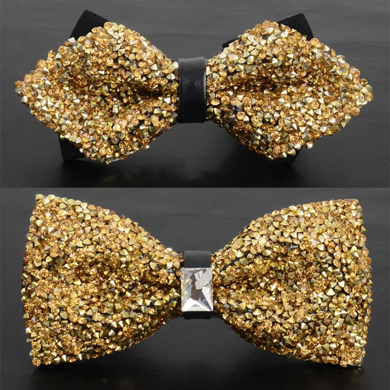 

RBOCOTT Men's Fashion Crystal Bling Bow Tie Novelty Flat Corner Sharp Corner Bow Ties Solid Gold Silvery Bowtie For Men Wedding