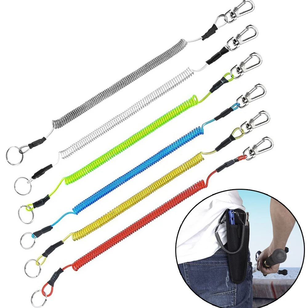 Portable Max Stretch Lanyards Plastic Retractable Tether Spring Elastic Rope TPU Coiled Anti-Lost Keychain Fishing Accessories