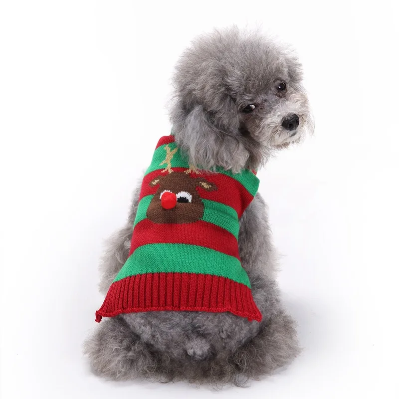 Red Stripe Christmas Reindeer Rudolph Pet Cat Dog Sweater Jumper Winter Dog Clothes Costume Coat Cheap for Dachshunds Animals