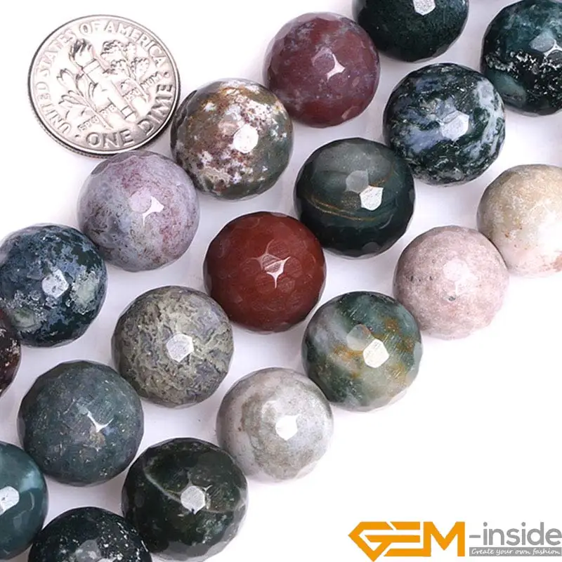 Natural Stone Indian Agates Round Faceted Beads For Jewelry Making 15\