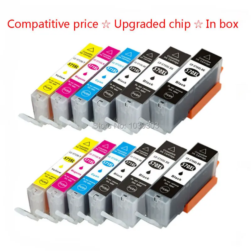 

12Pk Compatible Ink Cartridge PGI-570 CLI 571 Inks For Canon PIXMA MG7750 MG7751 MG7752 MG7753 Printer Ink with Chips(4Black,