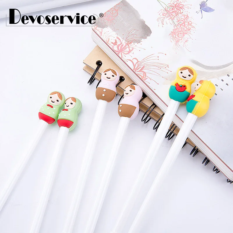 

2Pcs/Pack Fine 0.38MM Lovely Colorful Doll Shape Gel Pen Cute Smile Girl Neutral Pen Stationery Black Ink Office School Supplies