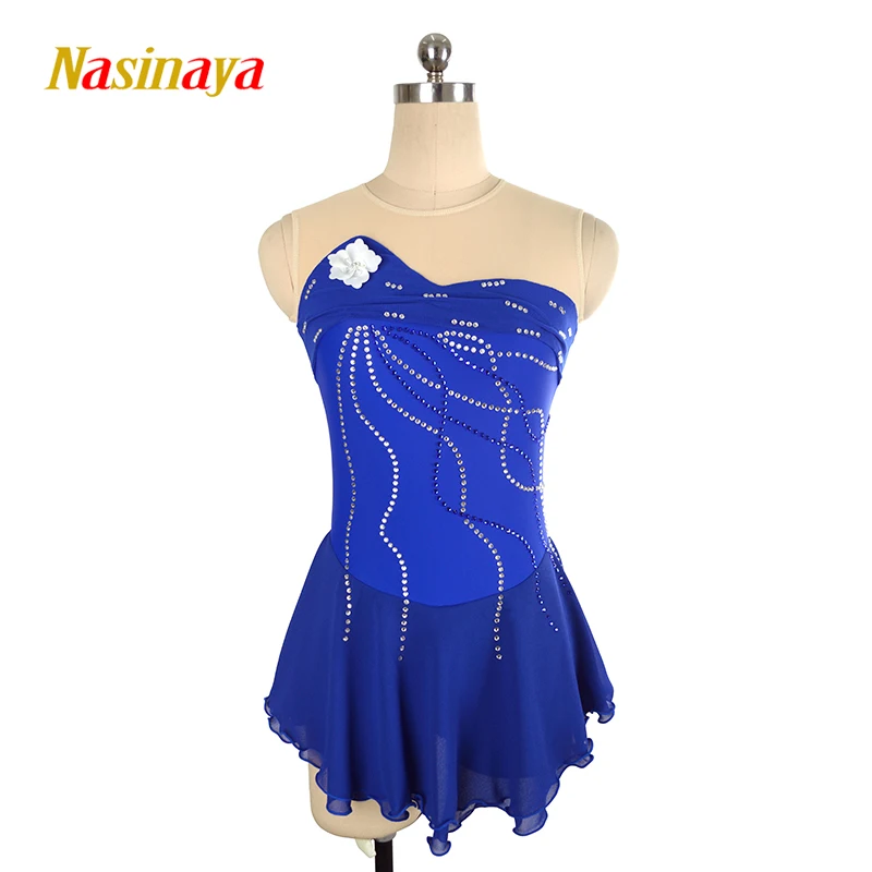 Nasinaya Figure Skating Dress Customized Competition Women's Children's Rhythmic Gymnastics Navy Blue Oblique Neck Clothing