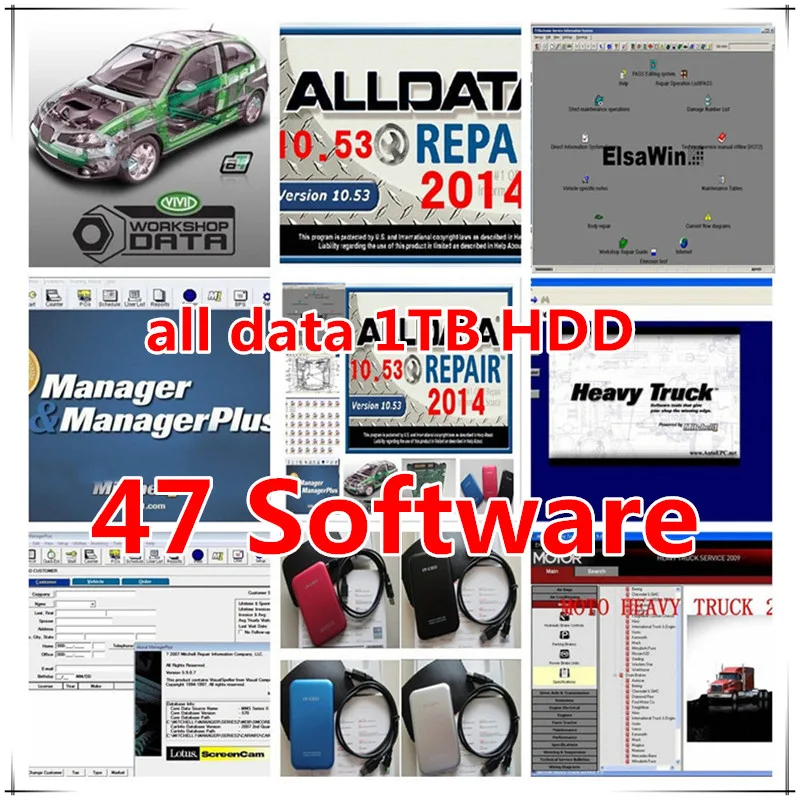 Auto repair software all data 1TB HDD 10.53 alldata and mit-chell software 2015 full set 47in 1tb new usb hard disk USB 3.0