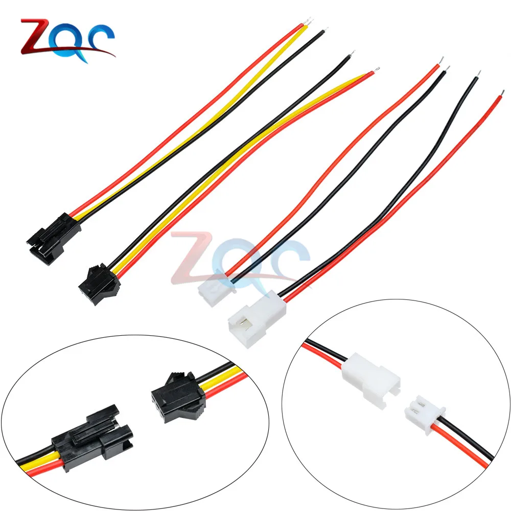 10Pairs 10cm 15cm 30cm Long JST SM 2Pins 3Pins Plug Male to Female Wire Connector Spacing 3MM 2.54MM for LED Light