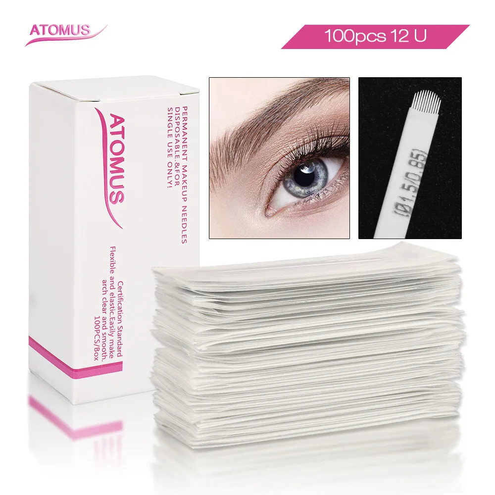 

100pcs 12 U Shape Micro Blading Tebore Permanent Makeup Eyebrow Tattoo Needles Blade Aminas Tebori Microblading Sobrancelhas