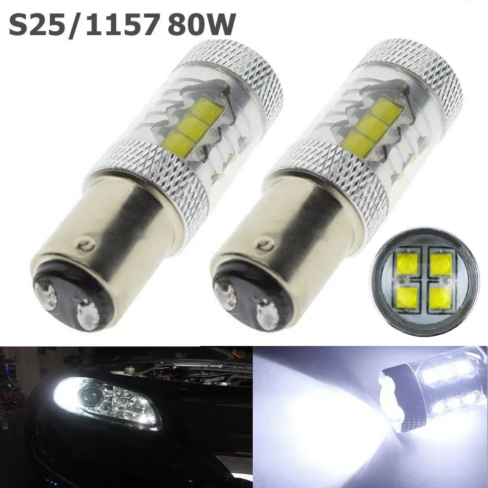 

2x 1157 80W CREE CHIPS BAY15D P21/5W LED Car Tail Brake Light Bulbs 1200LM 6000K White(BA15D BAZ15D Available)