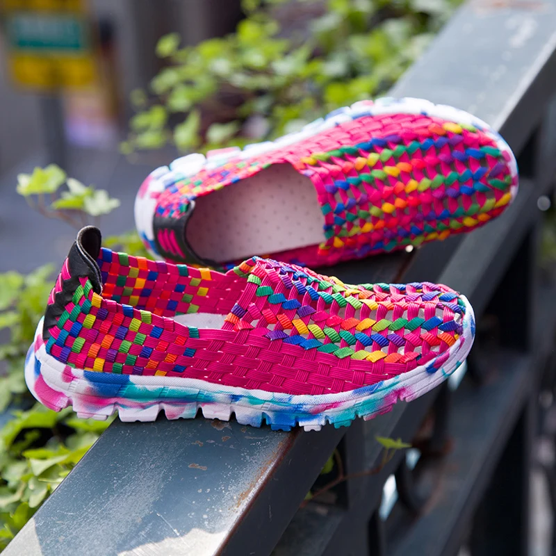 Fashion Women Shoes Summer Sneakers Flats Woven Shoes Slip On Breathable Loafers Casual Colorful Female Footwear Big Size 41