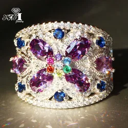 Luxury YaYI Jewelry Fashion  Princess Cut  Purple Amethyst Zircon Silver Color Engagement Wedding Party Rings Girl Woman Gift