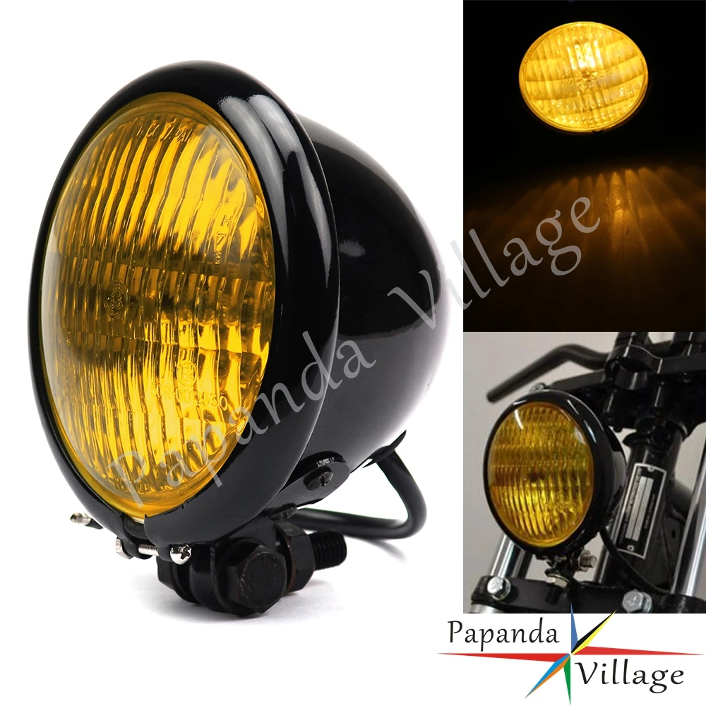 

4.5" Bates Style Headlight Black Motorcycle H4 Headlight For Harley Cafe Racer Chopper Bobber Custom Front Round Head Light Lamp