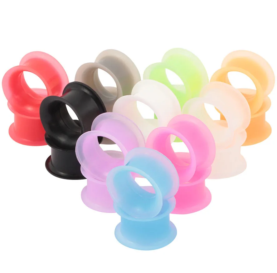 2Pcs  Silicone Flexible Thin Double Flared Ear Plugs Flesh Tunnel Ear Gauge Expander Stretcher Earlets Earrings Ear Piercing