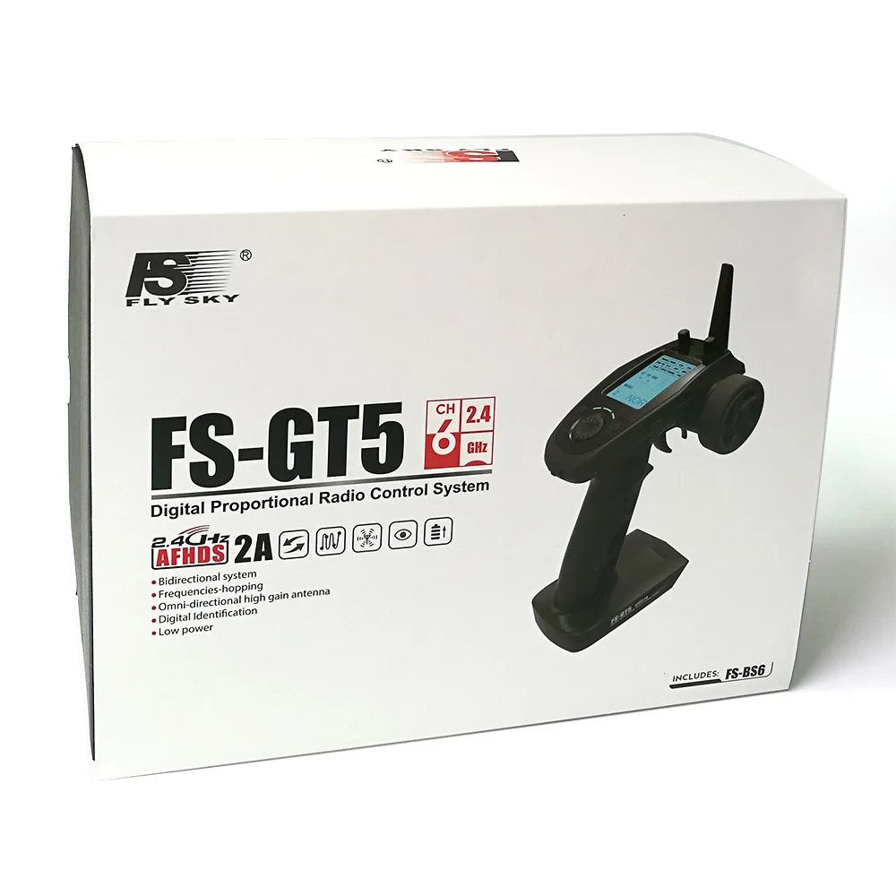 Newest Flysky FS-GT5 2.4G 6CH Transmitter with BS6 Receiver Built-in Gyro Fail-Safe for RC Car Boat