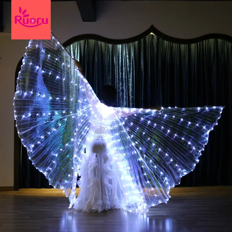 Ruoru 382 Pieces Leds Split Led Isis Wings Women Belly Dance Props 360 Degrees LED Shining Wings Girls Dance Wings with Sticks