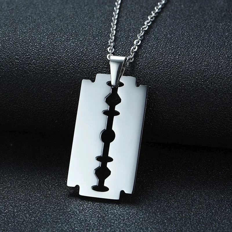 

Men's Razor Blade Pendant Necklace for Men Stainless Steel Male Accessories Jewelry for Him with 20 or 24 inch