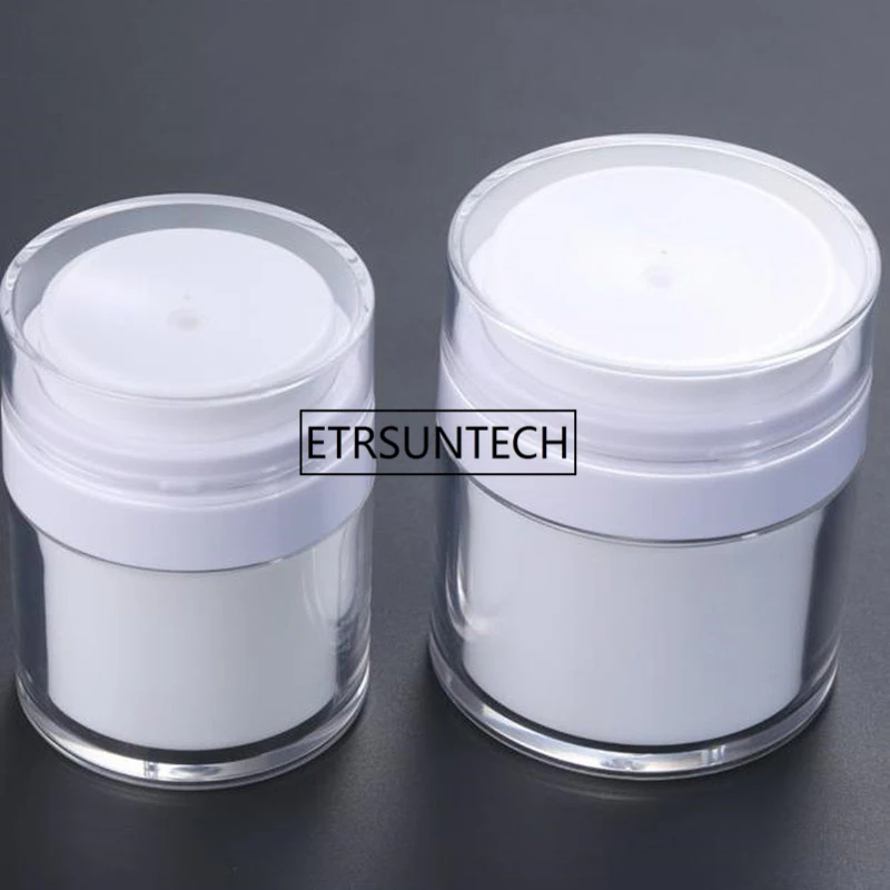 

30g 50g Airless Cosmetic Cream Round Container Jar White Color With Pressed Pump Airless emulsion Cream Bottle F1575