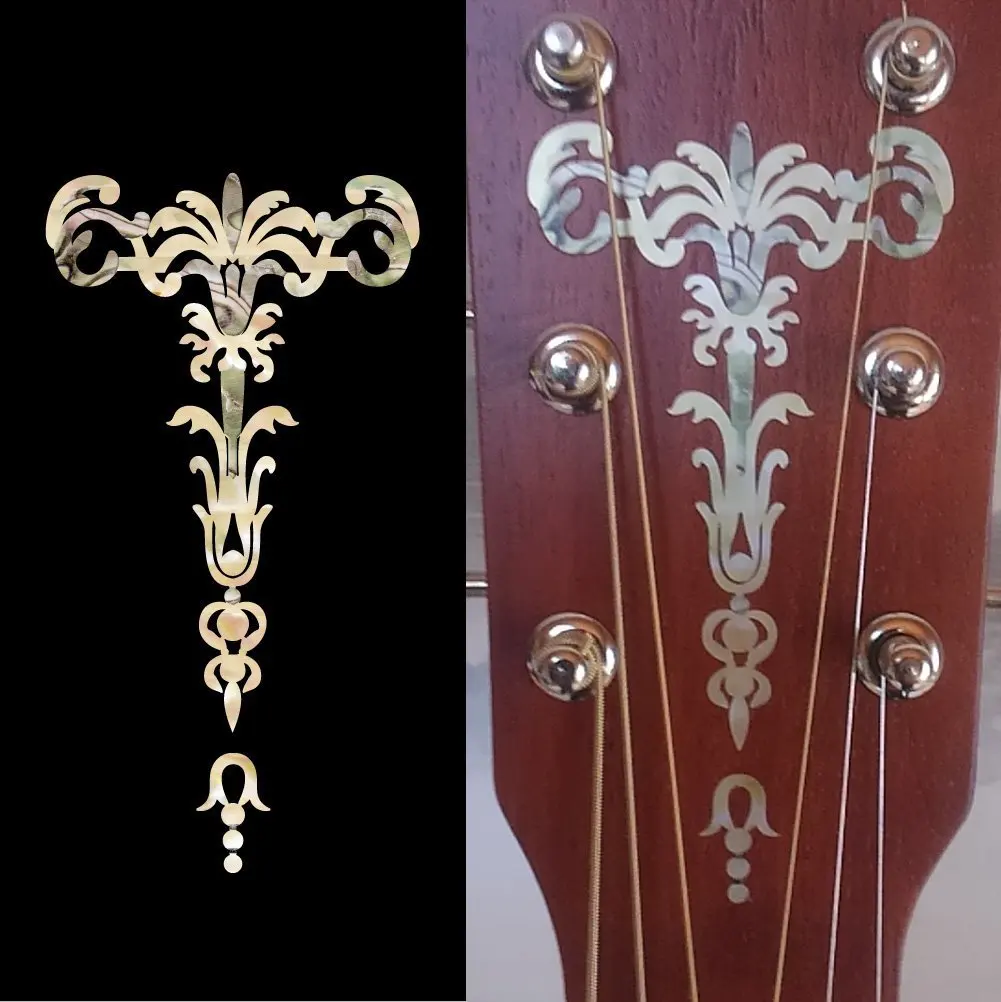 Inlay Sticker Decal Guitar Headstock In Abalone Theme - Gothic Torch, Mixed or White Color